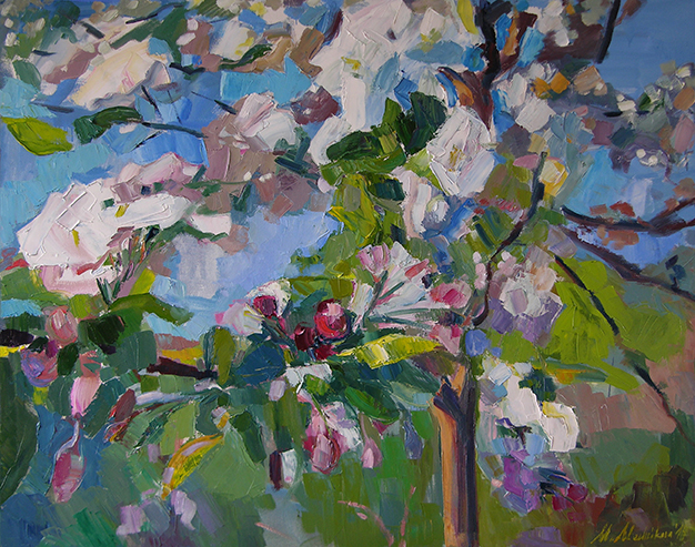 Apfelblüten, 2014, Öl auf Leinwand, 100 x 145 cm